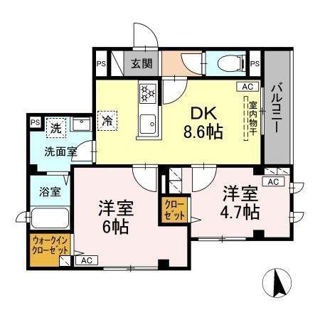 VILLA DEL SOL V(2DK/1階)の間取り写真