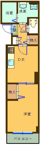 カルム海神(1DK/2階)の間取り写真