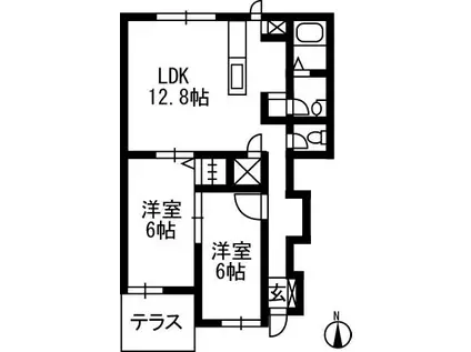 グランドヒルズ吉岡C(2LDK/1階)の間取り写真