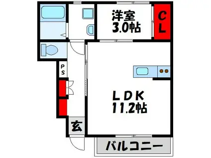 DIO赤間(1LDK/1階)の間取り写真
