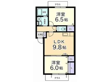 メゾンクレスト(2DK/1階)の間取り写真