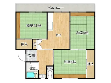 みどりコーポラス国府 1号棟(3DK/3階)の間取り写真