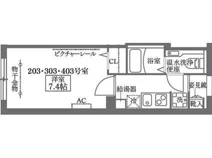 COCOCUBE大森本町(1K/2階)の間取り写真