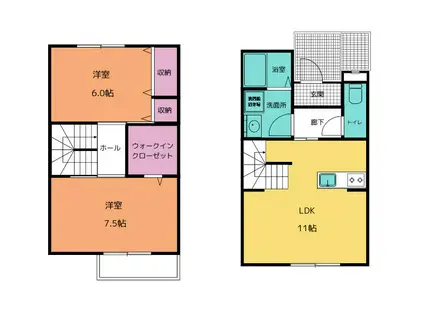 オーヴィジョンクラス開出II メゾネット2階建て(2LDK/1階)の間取り写真