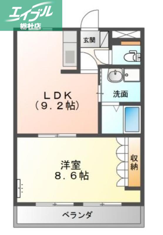 グランドハイム福田(1LDK/2階)の間取り写真