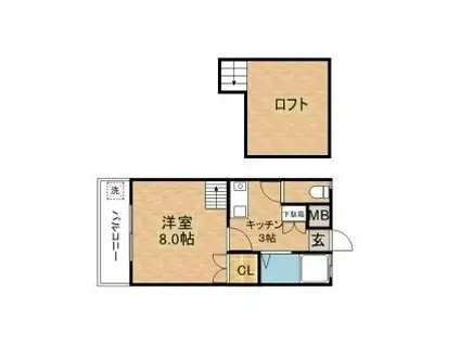 パルコK B棟(1K/2階)の間取り写真