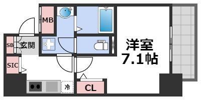 アドバンス上町台シュタット(1K/10階)の間取り写真