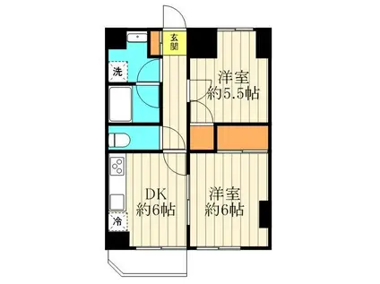 レジデンスキリン(2DK/6階)の間取り写真