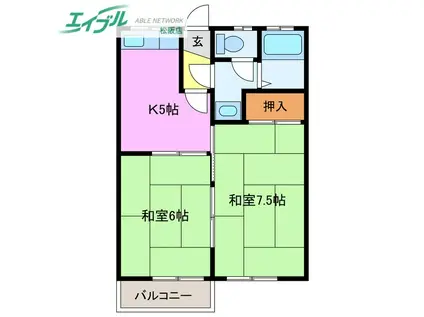 エスポワール壱番館(2K/2階)の間取り写真