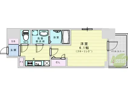 エスリードレジデンス大阪グランノースⅠ(1K/6階)の間取り写真
