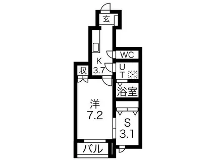 プレジデント桜(1SK/1階)の間取り写真