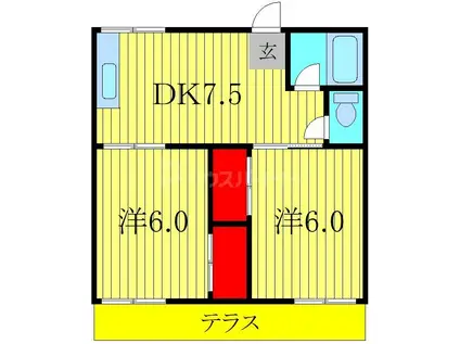 コーポ明原(2DK/1階)の間取り写真