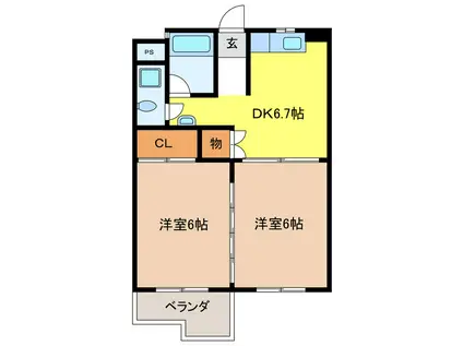 シェイーネマツノ南棟(2DK/2階)の間取り写真