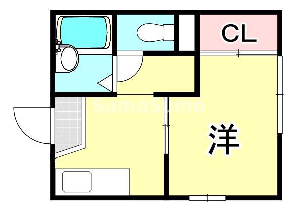 エルミタージュ甲陽園(1K/2階)の間取り写真