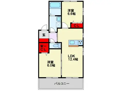 PRADO陣原 (2LDK/3階)の間取り写真