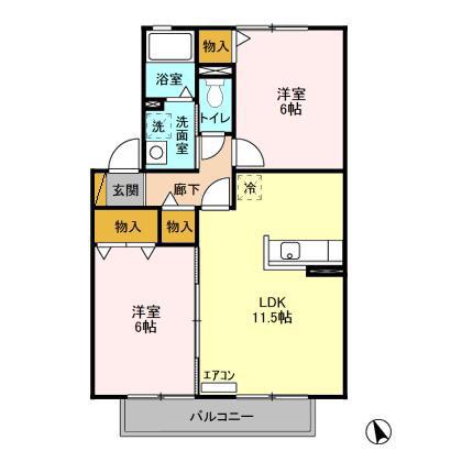カプチーノE(2LDK/2階)の間取り写真