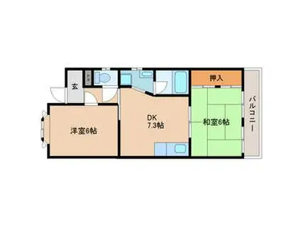 ハイデンス西難波(2DK/4階)の間取り写真