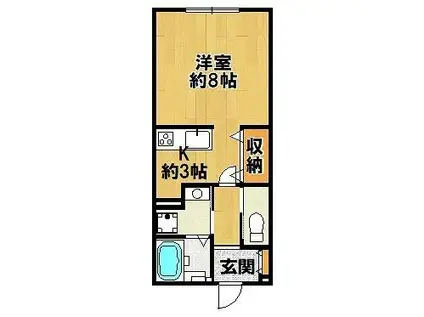 アンビシオン三田(ワンルーム/1階)の間取り写真