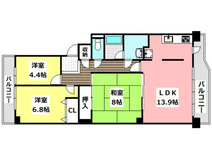 ネオコーポ茨木(2LDK/9階)の間取り写真