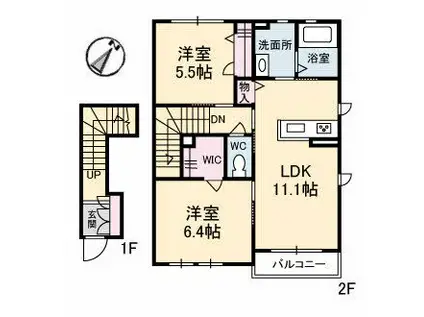 シャーメゾン コンフォーザB棟(2LDK/2階)の間取り写真