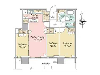HARUMI FLAG SUN VILLAGE T棟(3LDK/30階)の間取り写真
