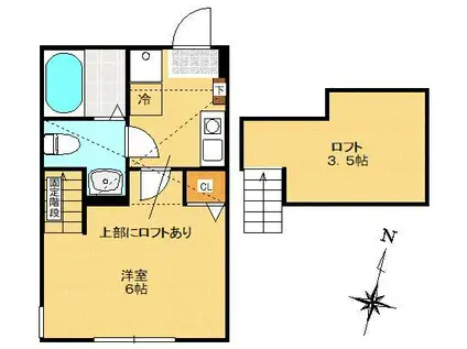 リッツ北里(1K/2階)の間取り写真