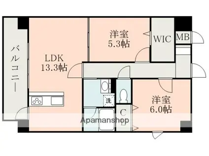 ジャルダン フルーリ(2LDK/5階)の間取り写真