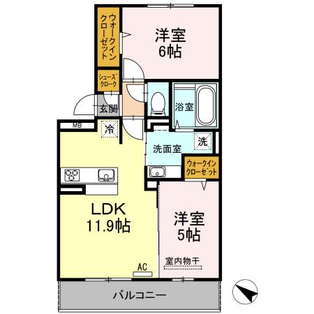 D-ROOMパークサイド吉塚(2LDK/1階)の間取り写真