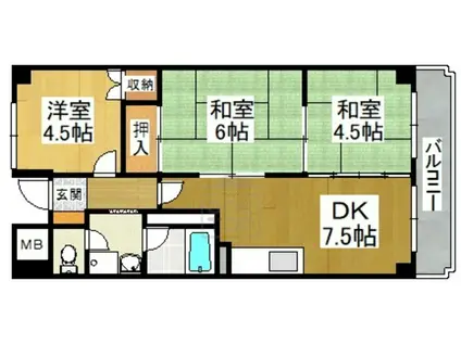 パークハイツミシマⅡ(3DK/4階)の間取り写真