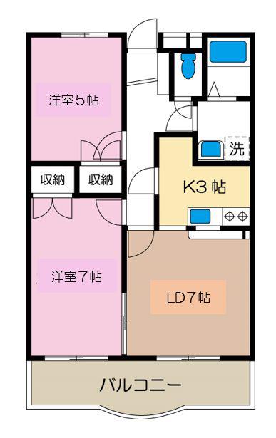 アネシス二俣川(2LDK/2階)の間取り写真