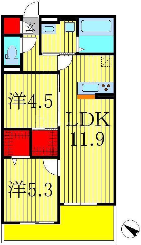 ウエスト レジデンス(2LDK/2階)の間取り写真