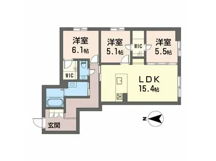 シャーメゾンステージ古川西 B棟(3LDK/1階)の間取り写真