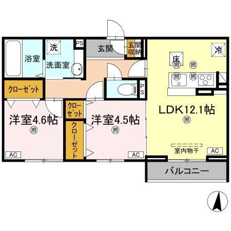 アズールスカイ(2LDK/1階)の間取り写真