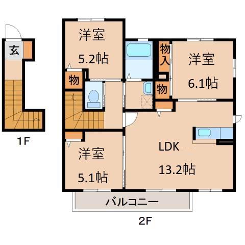 ガーデンハイツ(3LDK/2階)の間取り写真