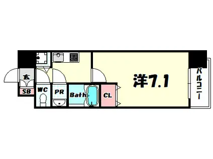 KDXレジデンス三宮(1K/6階)の間取り写真