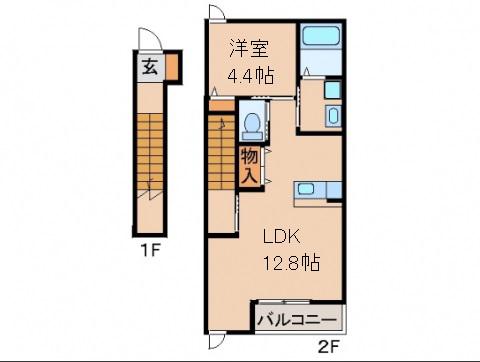 プティクール湊(1LDK/2階)の間取り写真