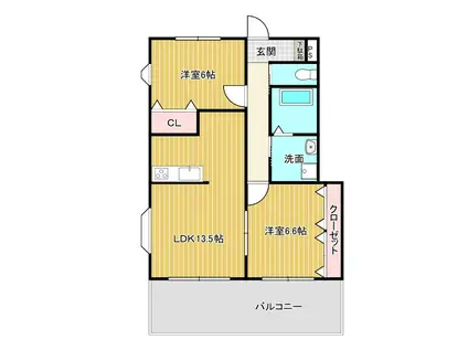 ラ・ビーユ甲府東フルー(2LDK/1階)の間取り写真