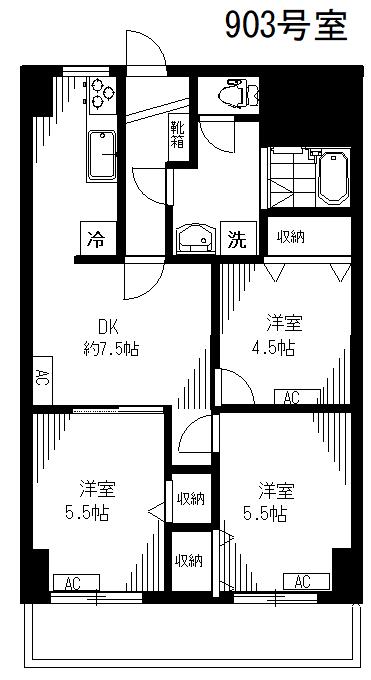 ひがしレジデンス(3DK/9階)の間取り写真