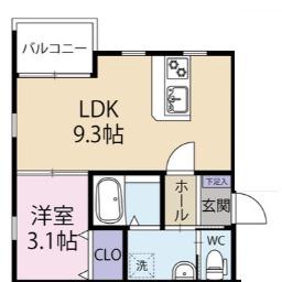 GRACE下六万寺(1LDK/1階)の間取り写真
