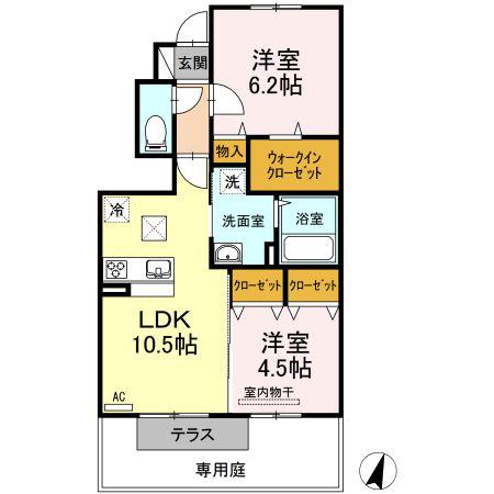 セジュール澄IIA棟(2LDK/1階)の間取り写真