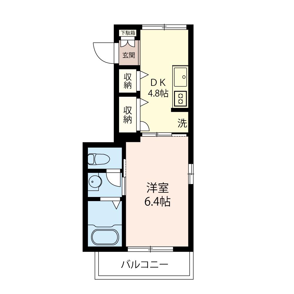 ハッピー河田町(1K/3階)の間取り写真
