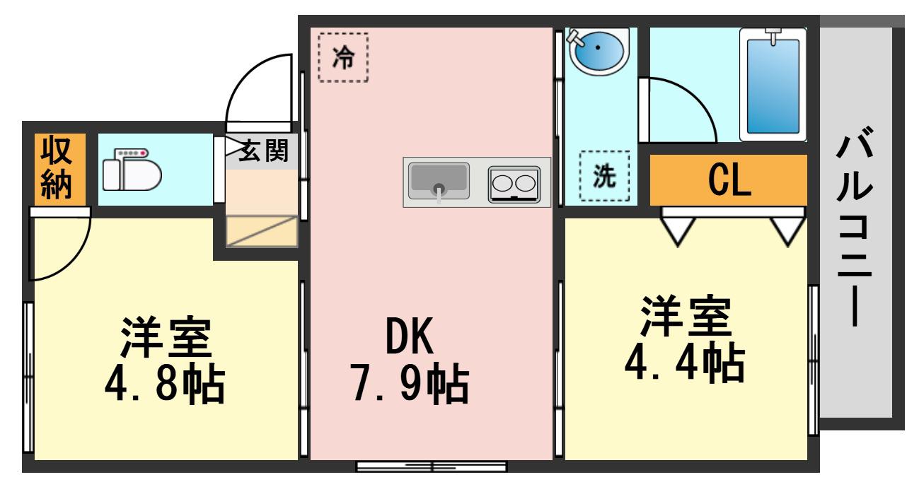 クレディ西小岩(2DK/2階)の間取り写真