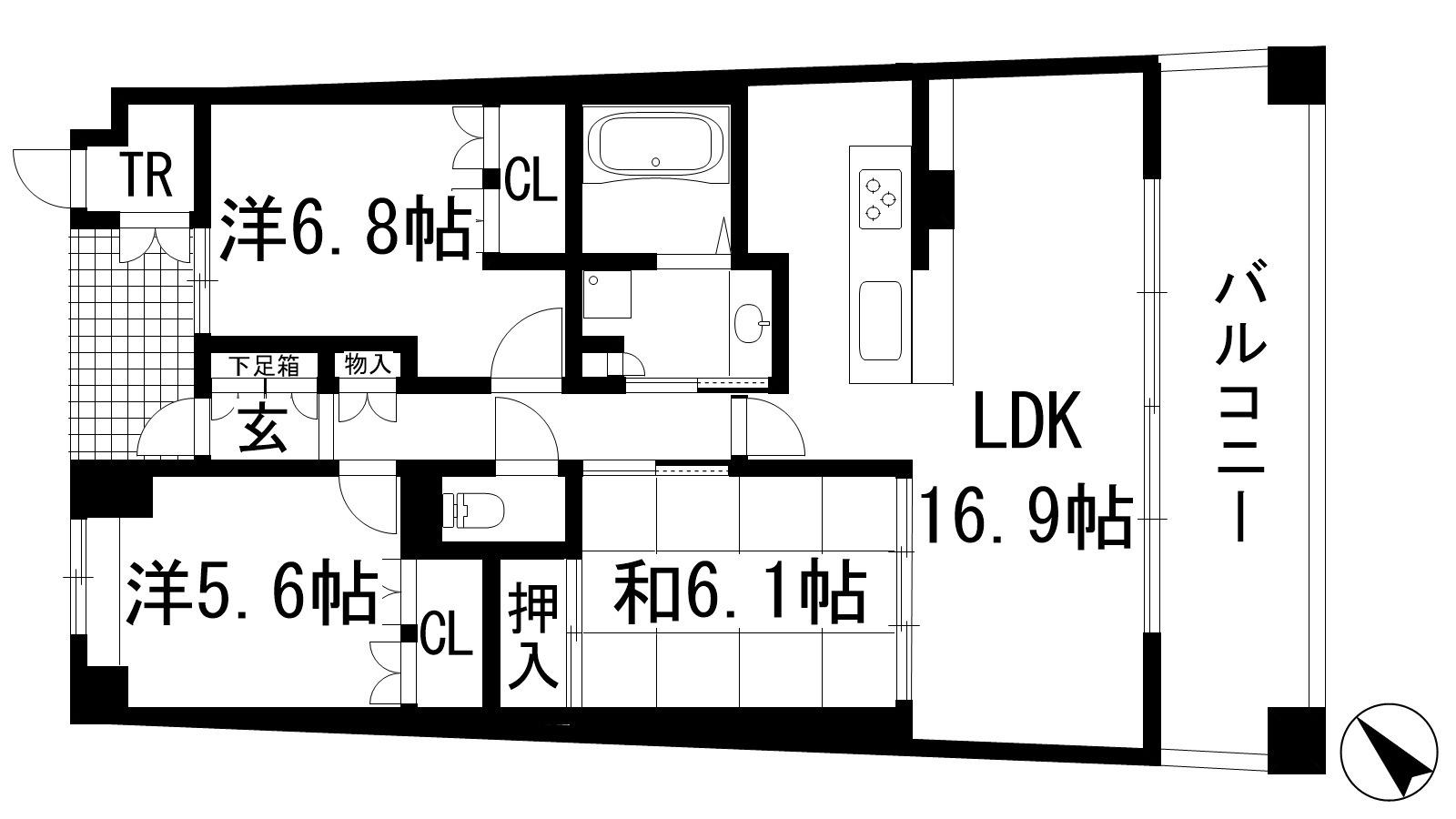 リーデンススクエア宝塚リバージュ(3LDK/14階)の間取り写真