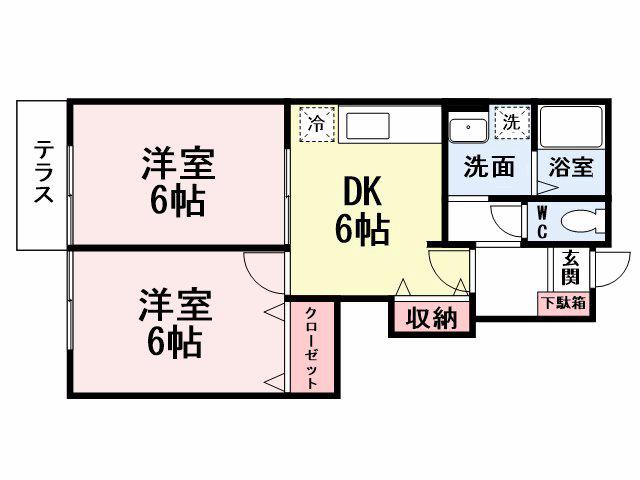 セレナーデ葛原 A棟(2DK/1階)の間取り写真