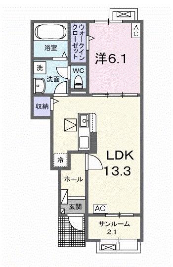 ジュピターII(1LDK/1階)の間取り写真