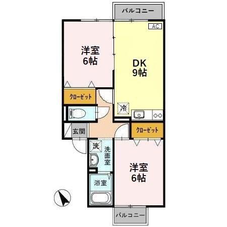 ブライダルハイツ問屋町(2DK/1階)の間取り写真