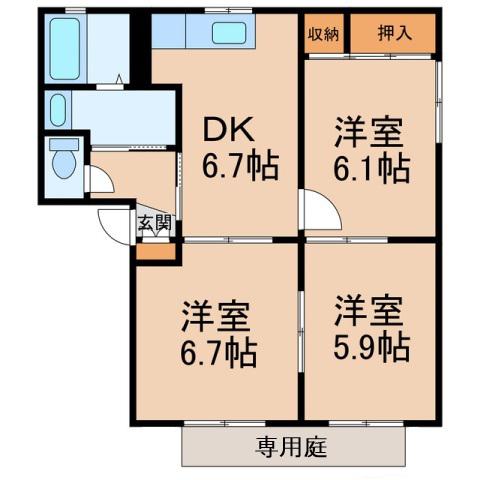 シャーメゾンくすの木(3DK/1階)の間取り写真