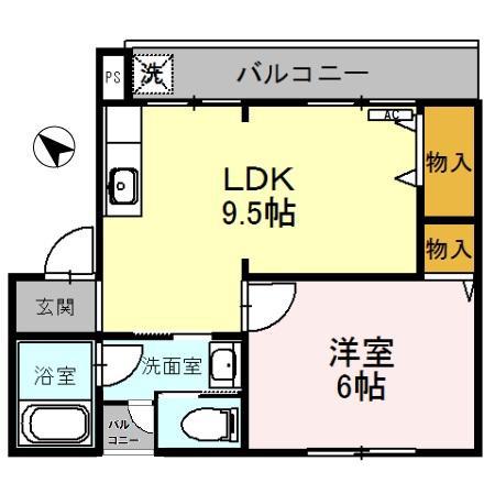 グランコートビワコD-(1LDK/2階)の間取り写真