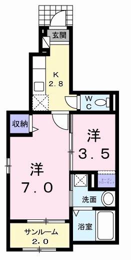 プラティーヌ I(1SK/1階)の間取り写真
