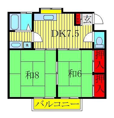 クレセントパレス(2DK/1階)の間取り写真